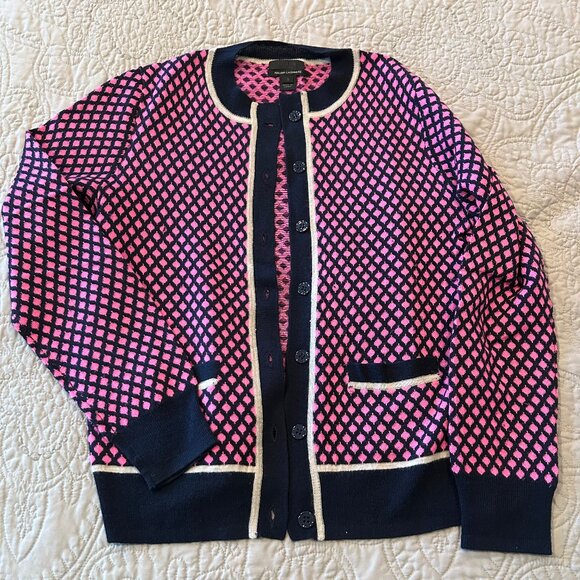 J. Crew Collection Italian Cashmere Cardigan Navy /Pink Women’s Sz Small
